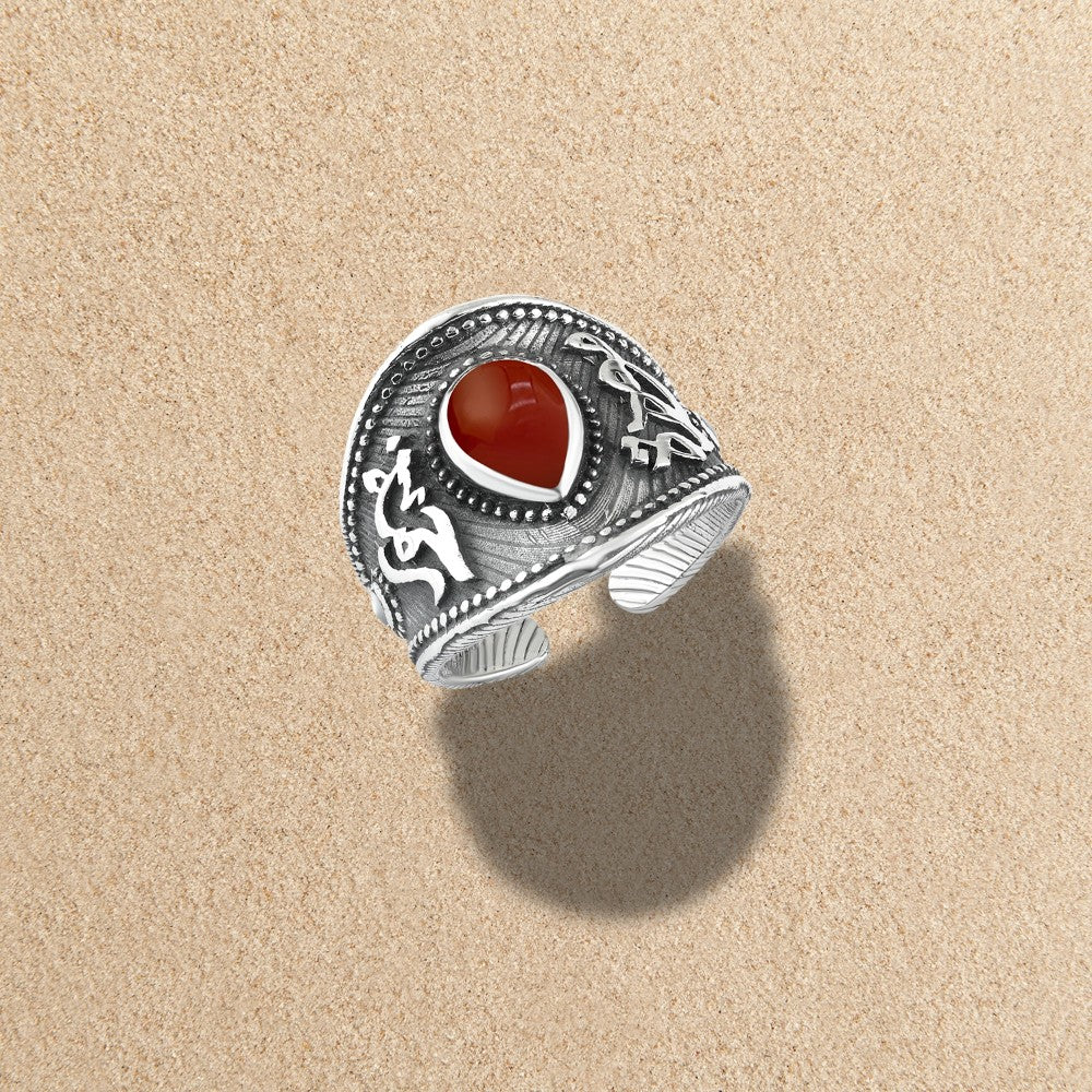 خاتم فضه حريمي عيار925 مستوحي من الطراز العثماني وحجر العقيق