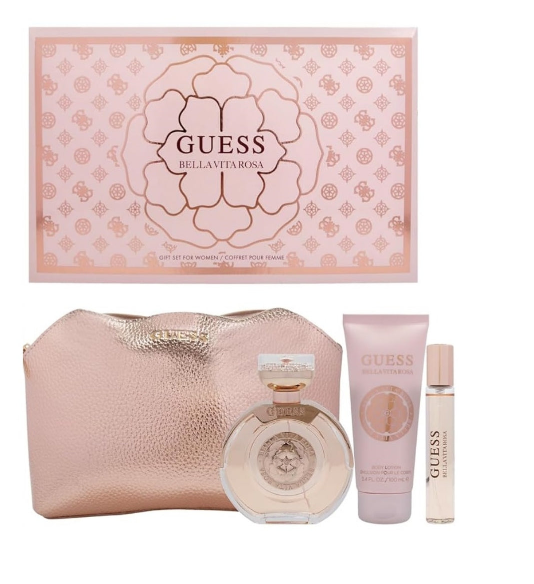 Guess Bella Vita Rosa Women’s Gift Set – 100ml Eau de Parfum + Lotion + Travel Spray + Pouch
