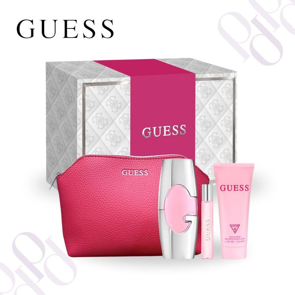Guess Pink Gift Set for Women – Eau de Toilette 75ml + Body Lotion + Travel Spray + Makeup Bag
