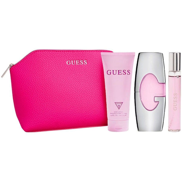 Guess Pink Gift Set for Women – Eau de Toilette 75ml + Body Lotion + Travel Spray + Makeup Bag
