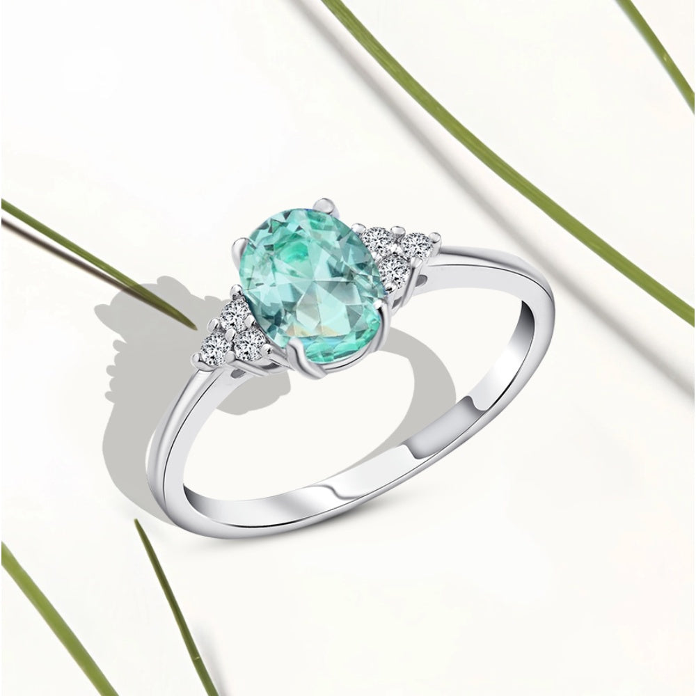 خاتم نعومة المينت – فضة عيار 925 بحجر طبيعي بيضاوي ولَمعة زركونية جانبية