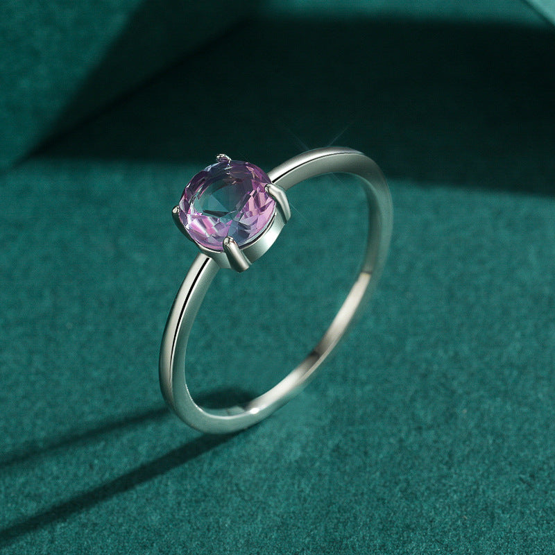 خاتم فضة عيار 925 متوج بحجر من الزركون الملون