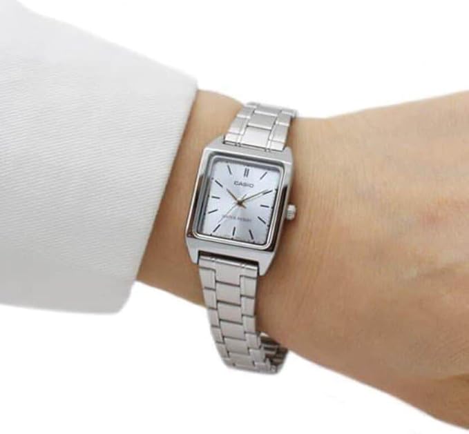 Casio Women's Watch with Stainless Steel Bracelet and Silver Rectangular Dial