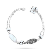 925 Silver Women Bracelet Crowned with Pearl Stone Egyptian Handmade
