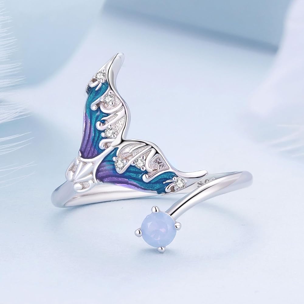Mermaid Tail Ring – 925 Sterling Silver with Ocean-Inspired Design and Sparkling Stones