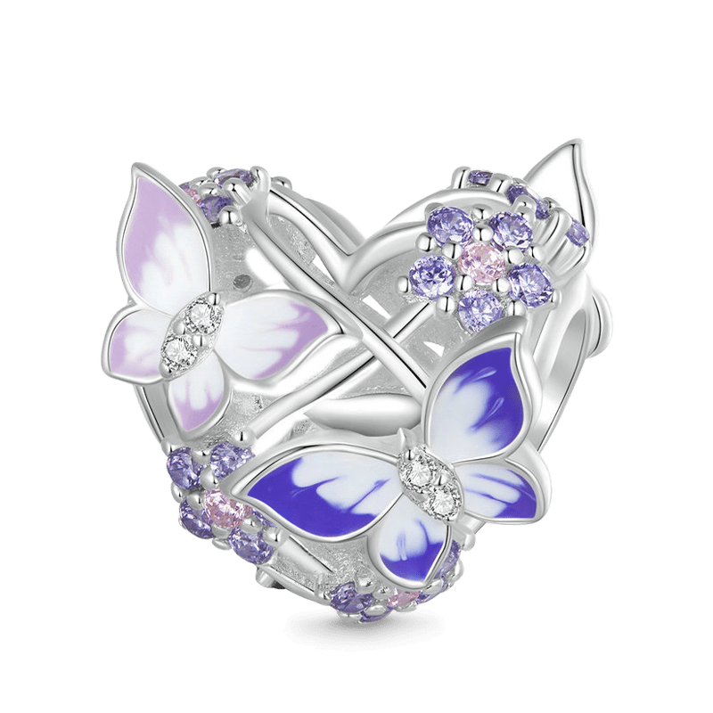 Heart Shaped Butterfly Charm - 925 Sterling Silver