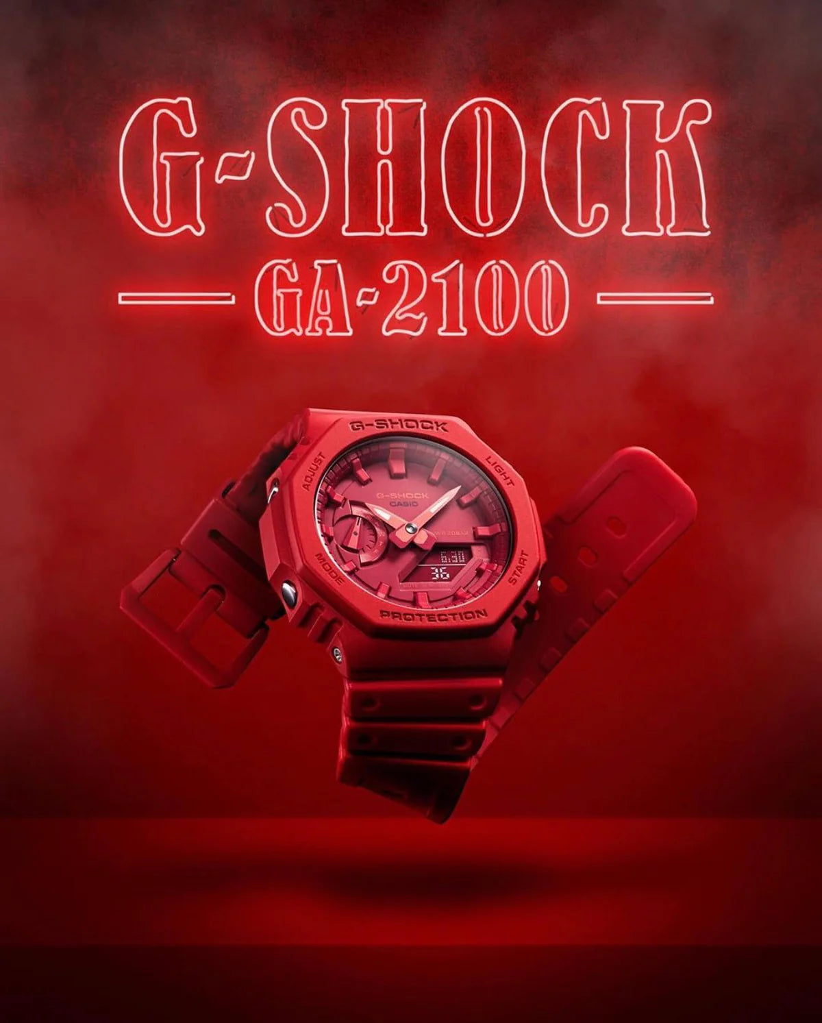 ساعة يد كاسيو جي شوك GA-2100-4ADR – مقاومة للصدمات بتصميم أحمر أنيق