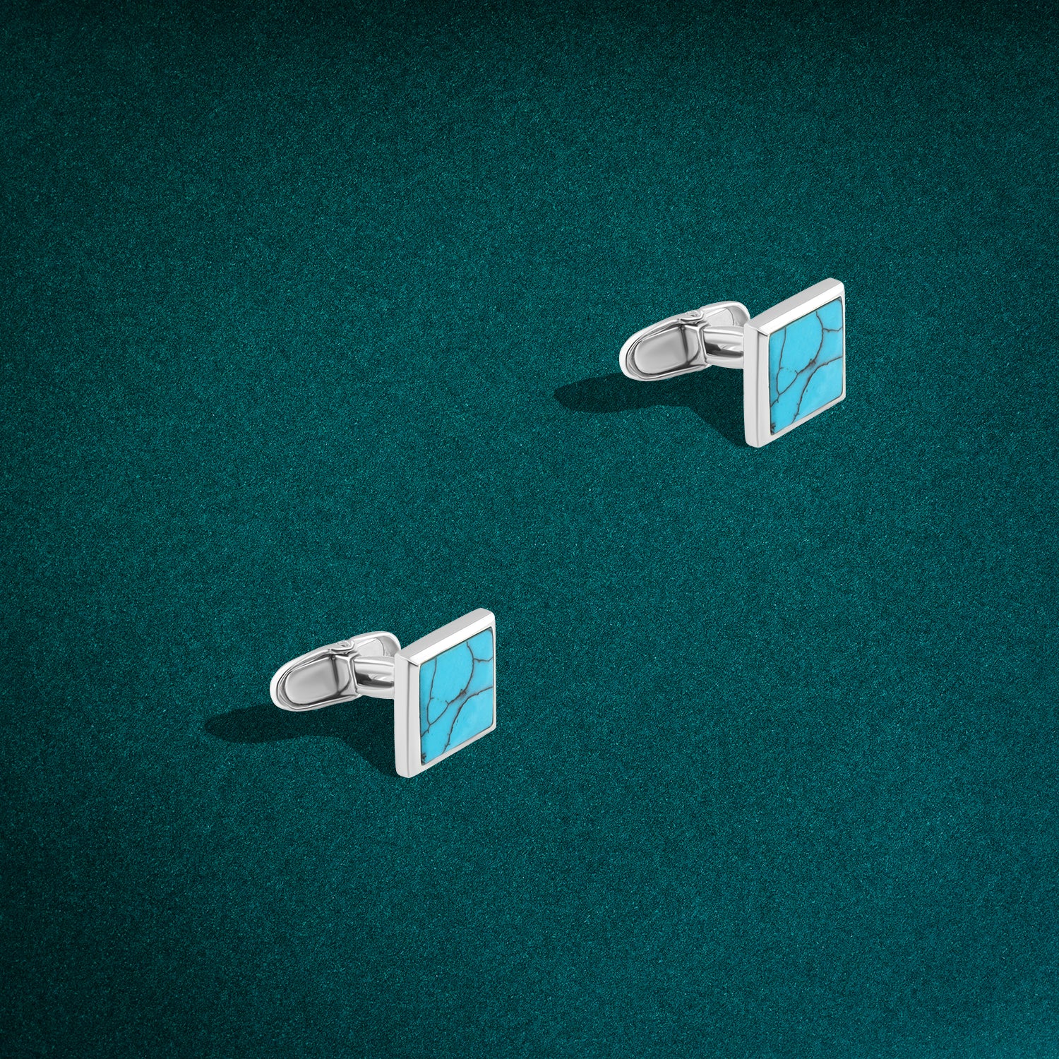 Men’s Square Cufflinks in Italian Silver – Premium Design with Natural Turquoise Stone and Polished Frame for an Elegant Look