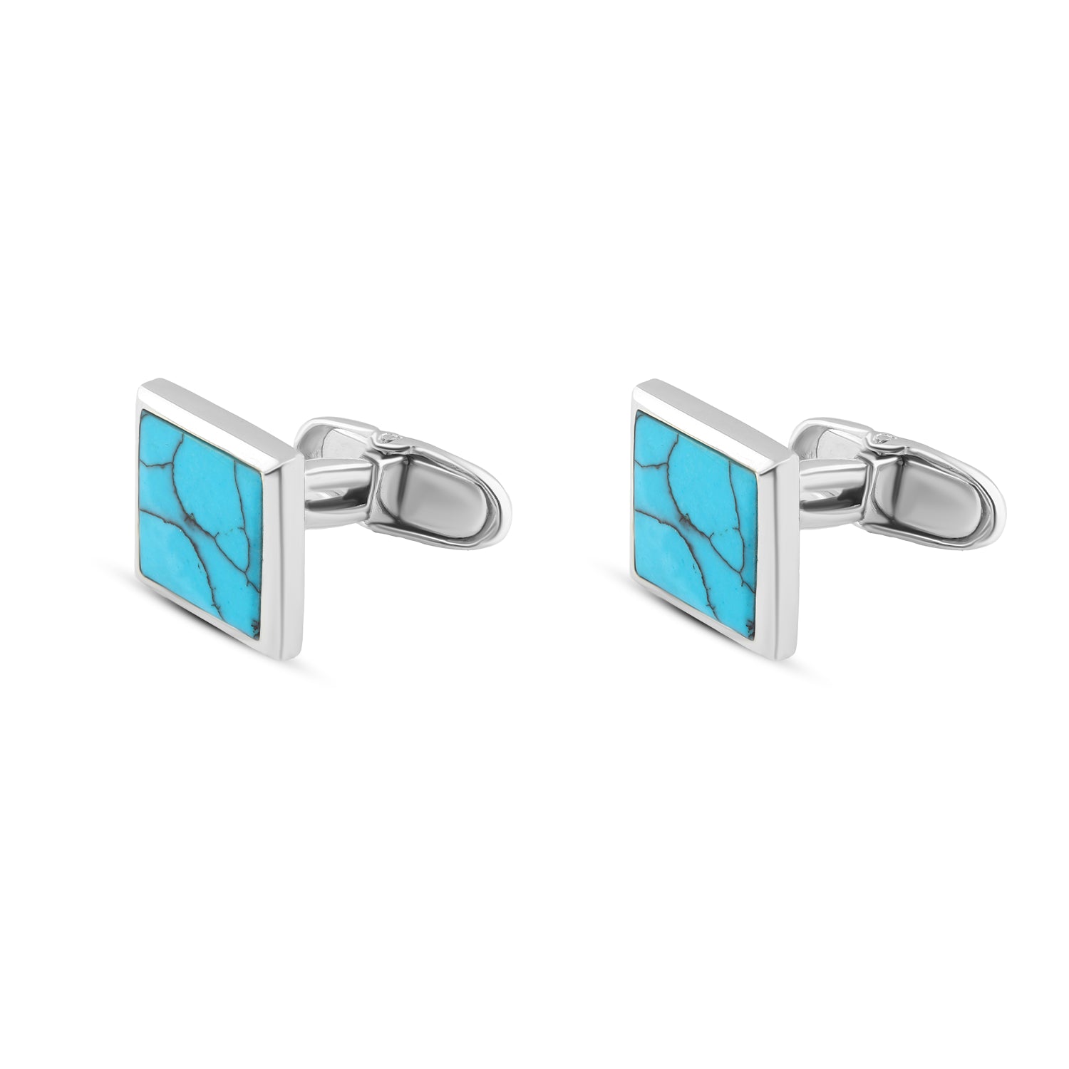Men’s Square Cufflinks in Italian Silver – Premium Design with Natural Turquoise Stone and Polished Frame for an Elegant Look