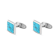 زرار رجالي مربع من الفضة الإيطالي – تصميم فاخر بحجر الفيروز الطبيعي وإطار لامع لإطلالة أنيقة