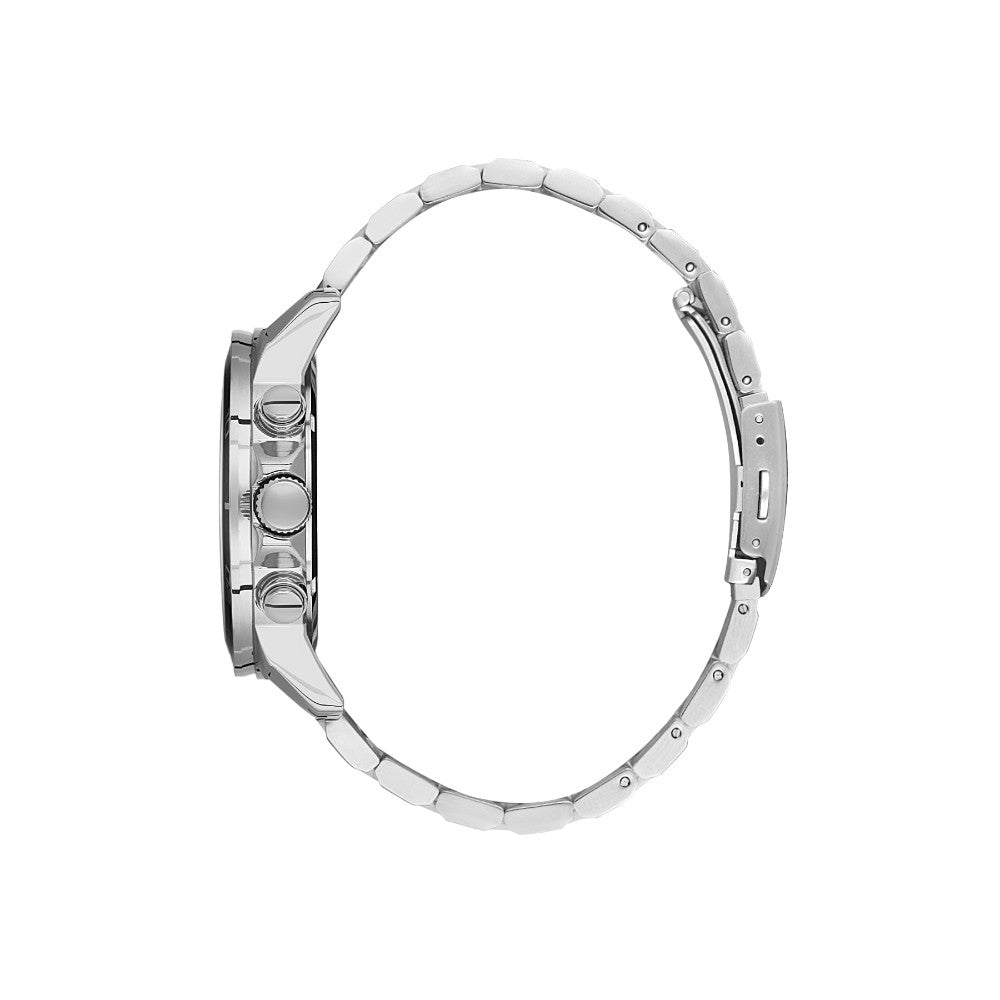 ساعة يد رجالية من بيغوتي بسوار معدني وميناء أسود بعدادات متعددة بإطار رياضي