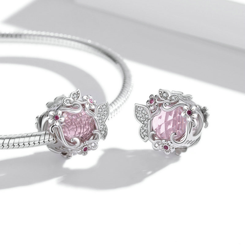 Beautiful Butterfly Pink Zircon 925 Silver Charm