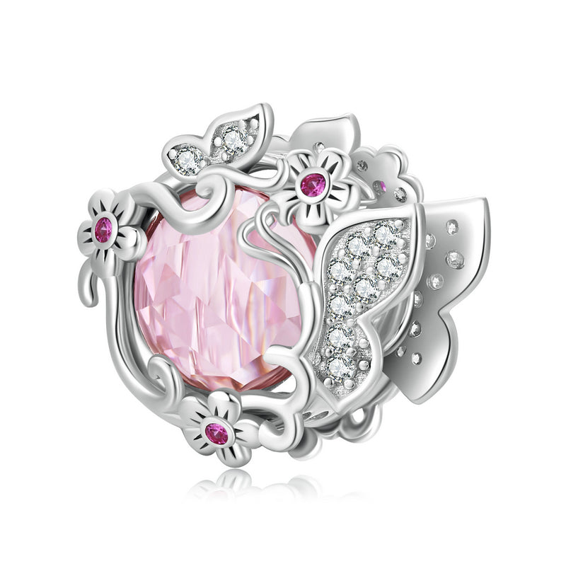 Beautiful Butterfly Pink Zircon 925 Silver Charm