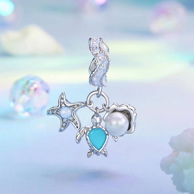 Sea turtles, Shells, and Starfish Charm - 925 Sterling Silver