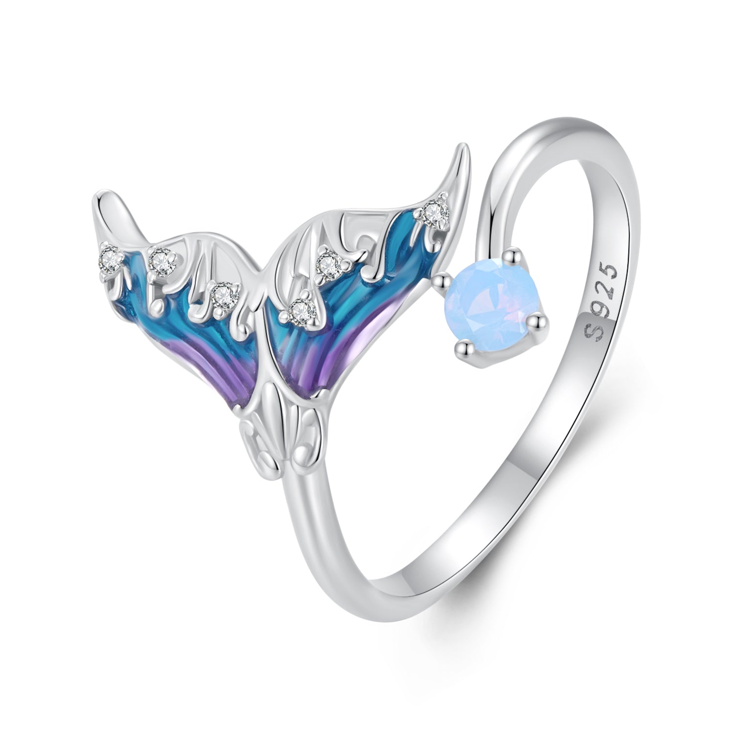 Mermaid Tail Ring – 925 Sterling Silver with Ocean-Inspired Design and Sparkling Stones