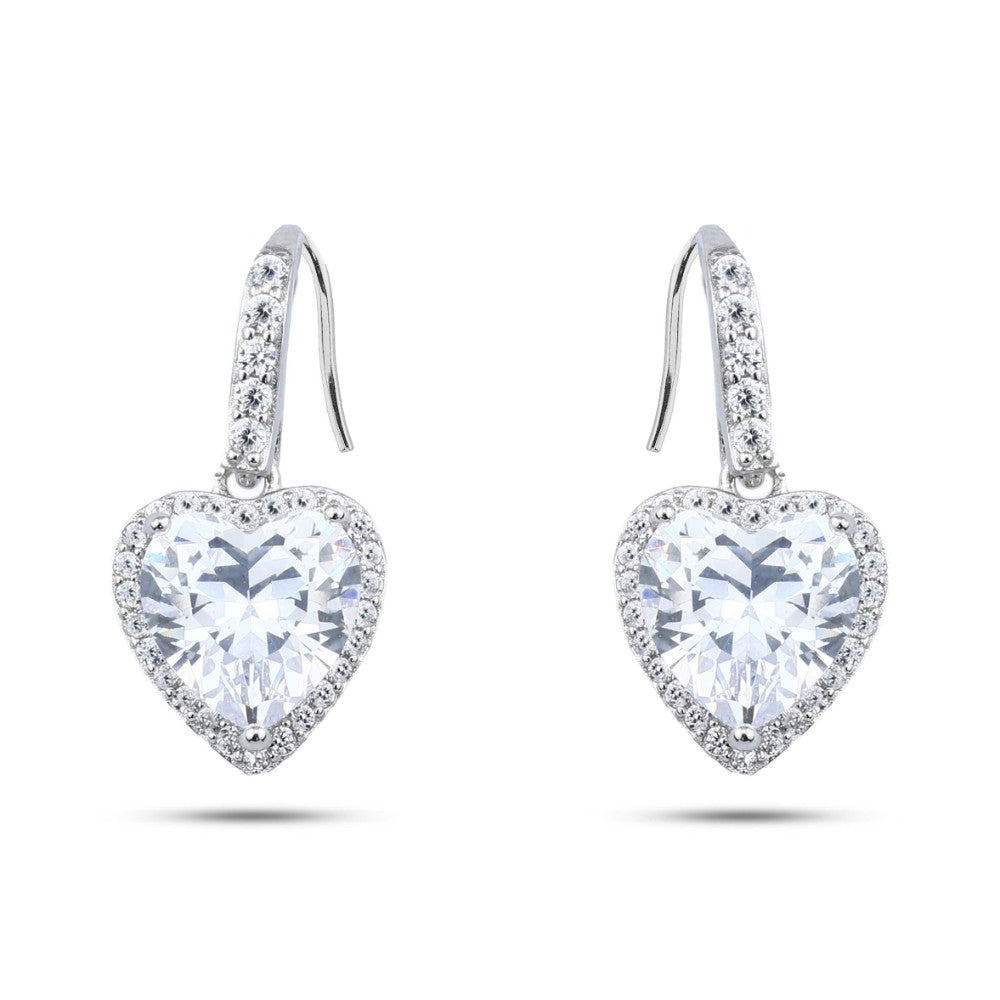 حلق فضة عيار 925 على شكل قلب مرصع بالزركون