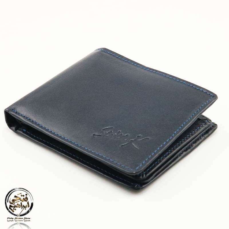 محفظة جلد طبيعي للرجال من سيفن كيه,ازرق
