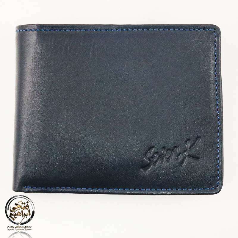 محفظة جلد طبيعي للرجال من سيفن كيه,ازرق