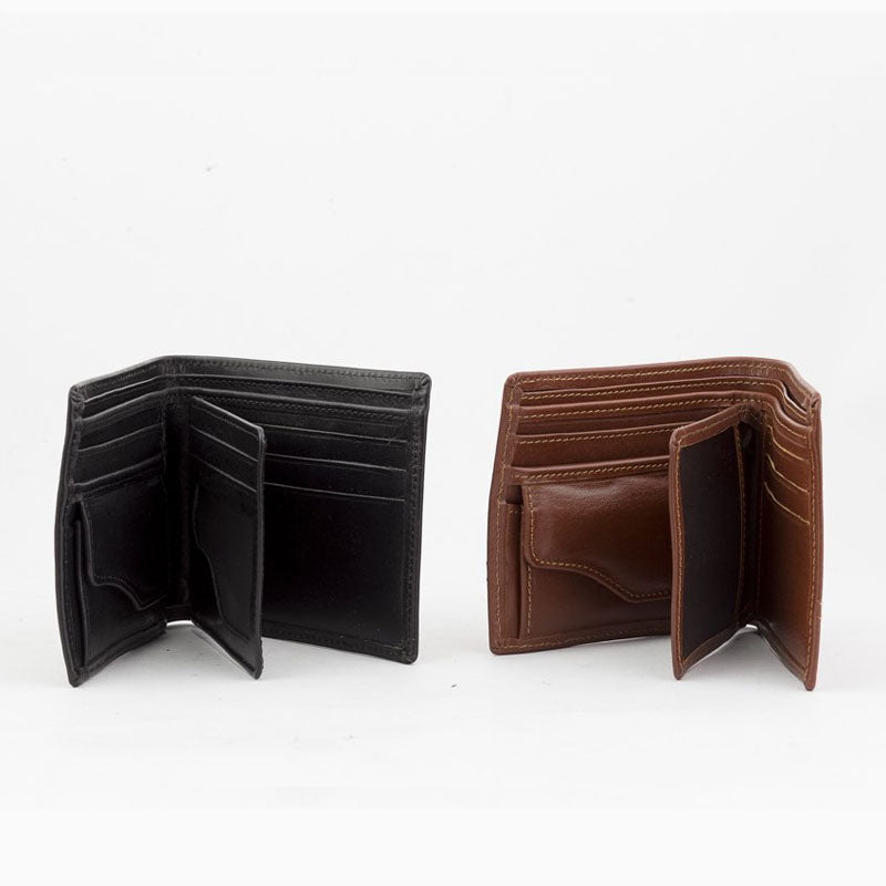 محفظة جلد طبيعي بجيب للعملات المعدنية  للرجال من سيفن كيه,أسود