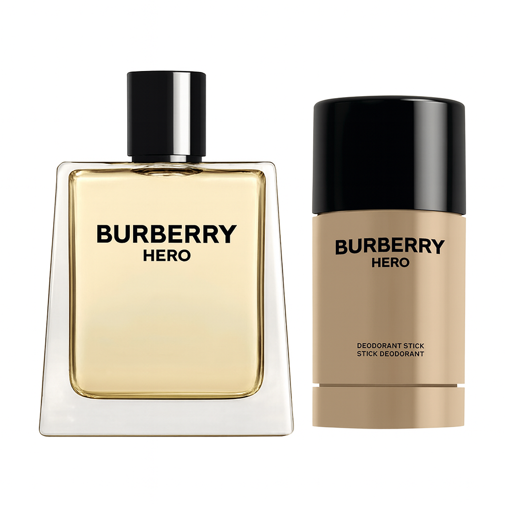 عطر هيرو للرجال من بربري – أو دو تواليت 100 مل مع مزيل عرق ستيك 75 جم (طقم السفر)
