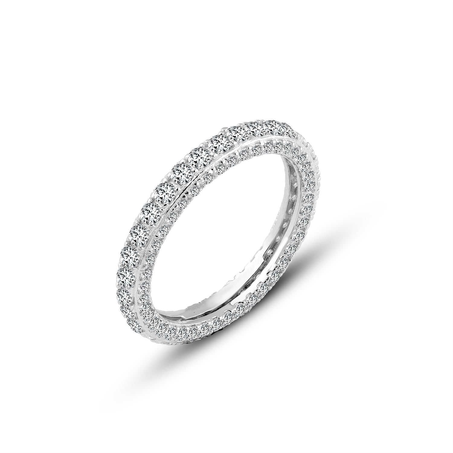 خاتم فضة عيار 925 بفصوص زركون ثلاثية الصفوف بتغطية كاملة