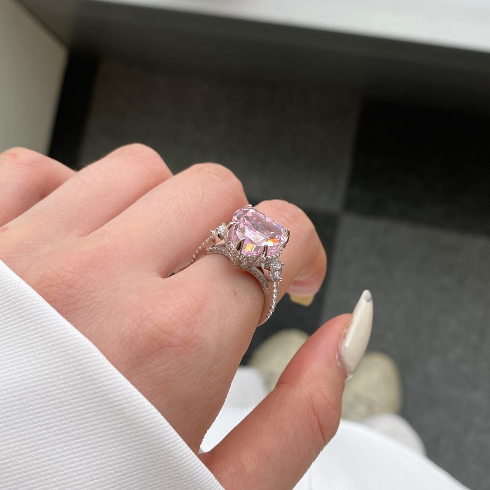 Rose Heart Ring – 925 Sterling Silver with Natural Pink Crushed Ice Stone in a Royal Design