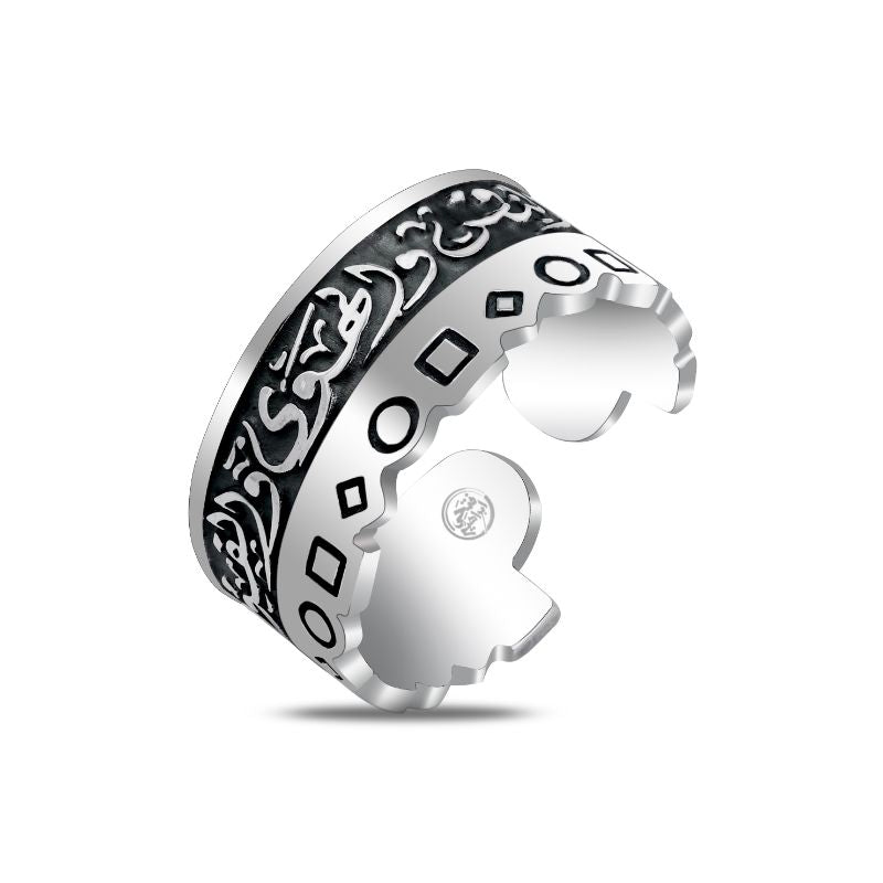 دبلة فضة مصري حريمي عيار 925  (إنك بين النفس والهوى والفؤاد وما حوى) من تصميمات فتحي ابراهيم