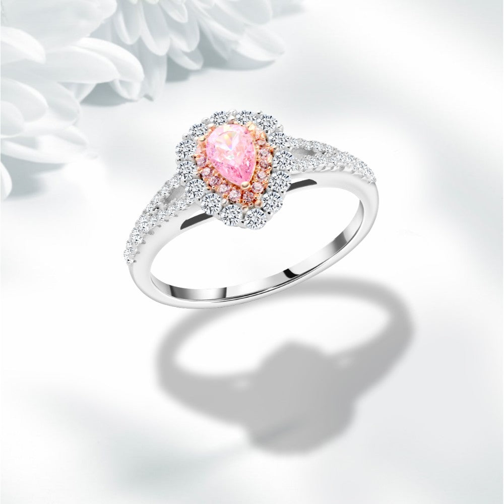 Rose Tear Ring – 925 Sterling Silver with Royal Design and Pink Zircon Stone