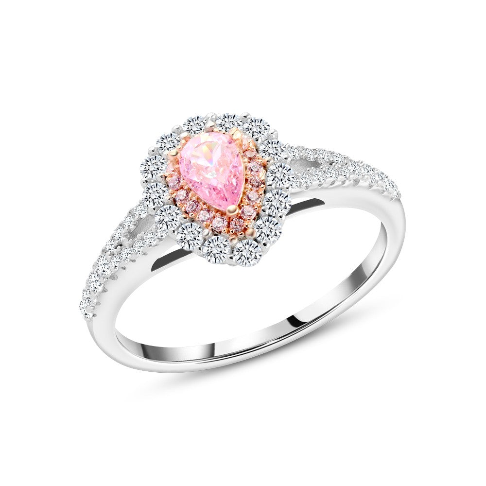 Rose Tear Ring – 925 Sterling Silver with Royal Design and Pink Zircon Stone