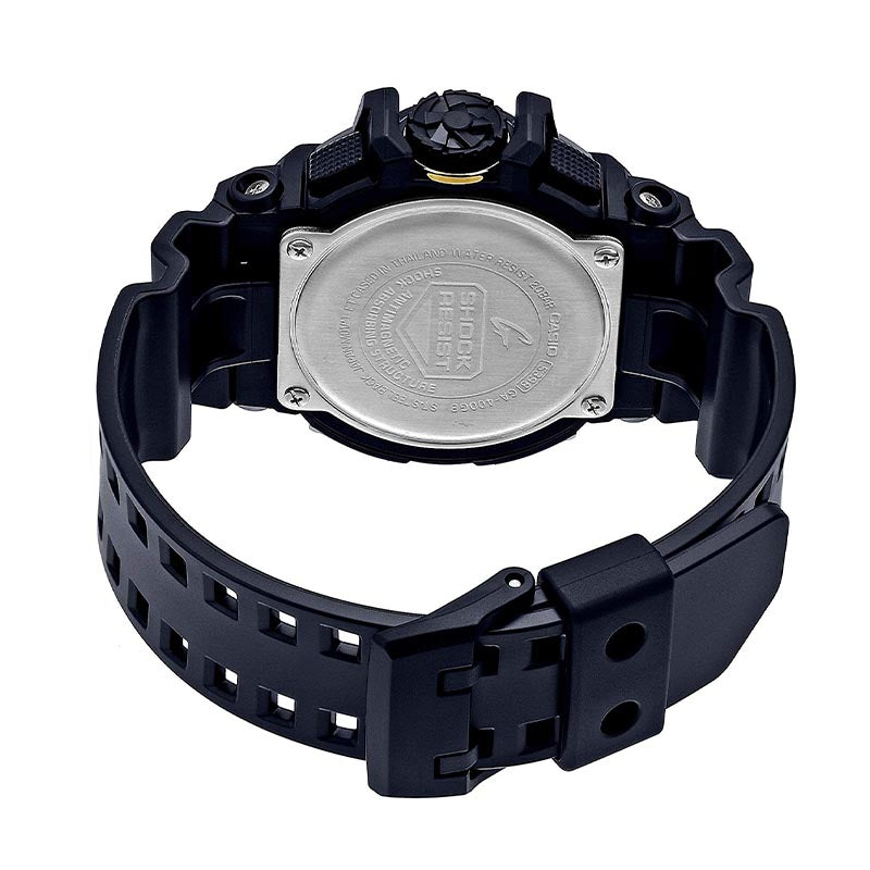 GA-400GB-1A9DR – ساعة يد كاسيو جي شوك أنالوج رقمية سوداء بلمسات ذهبية وقرص دوّار للرجال