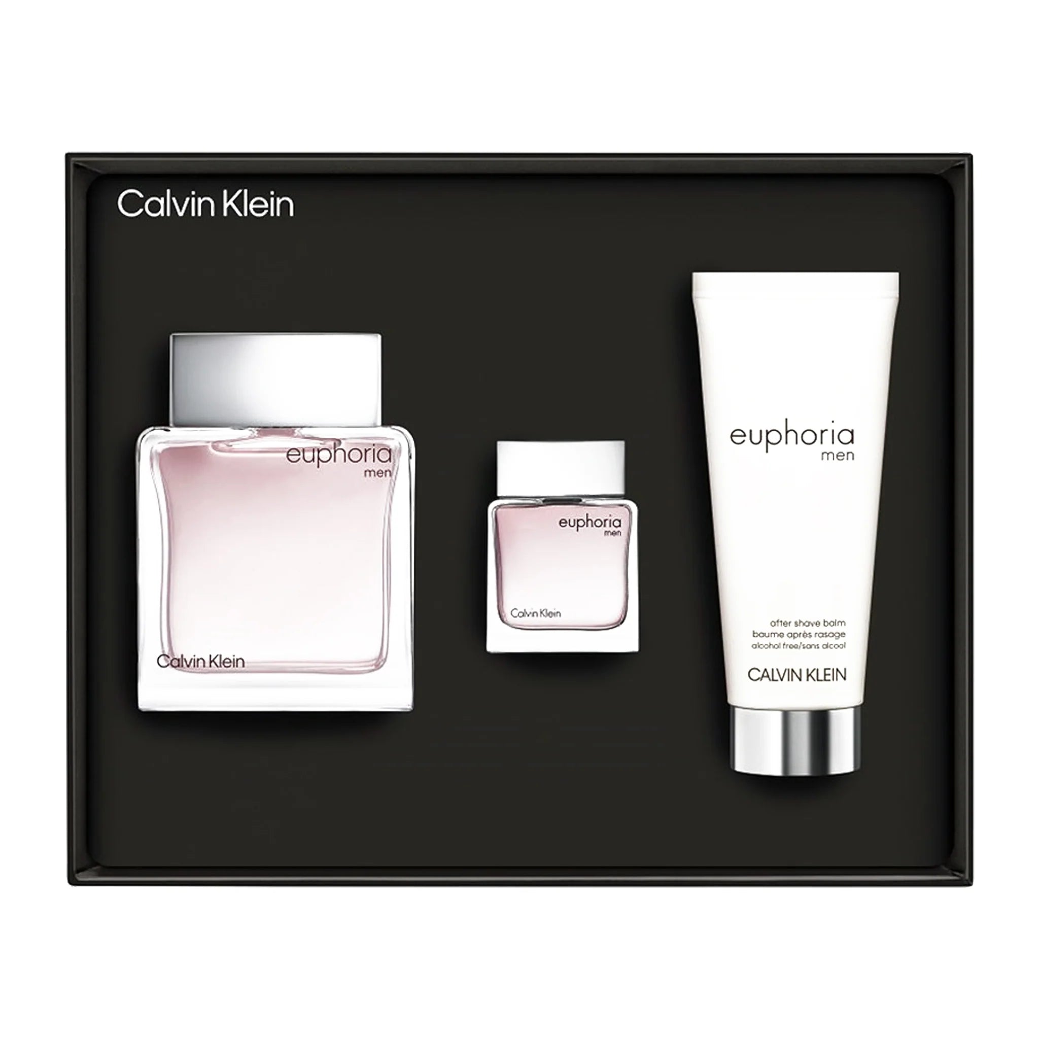 طقم عطر يوفوريا من كالفن كلاين للرجال – أو دو تواليت خشبي شرقي 100 مل + بلسم بعد الحلاقة + عطر صغير