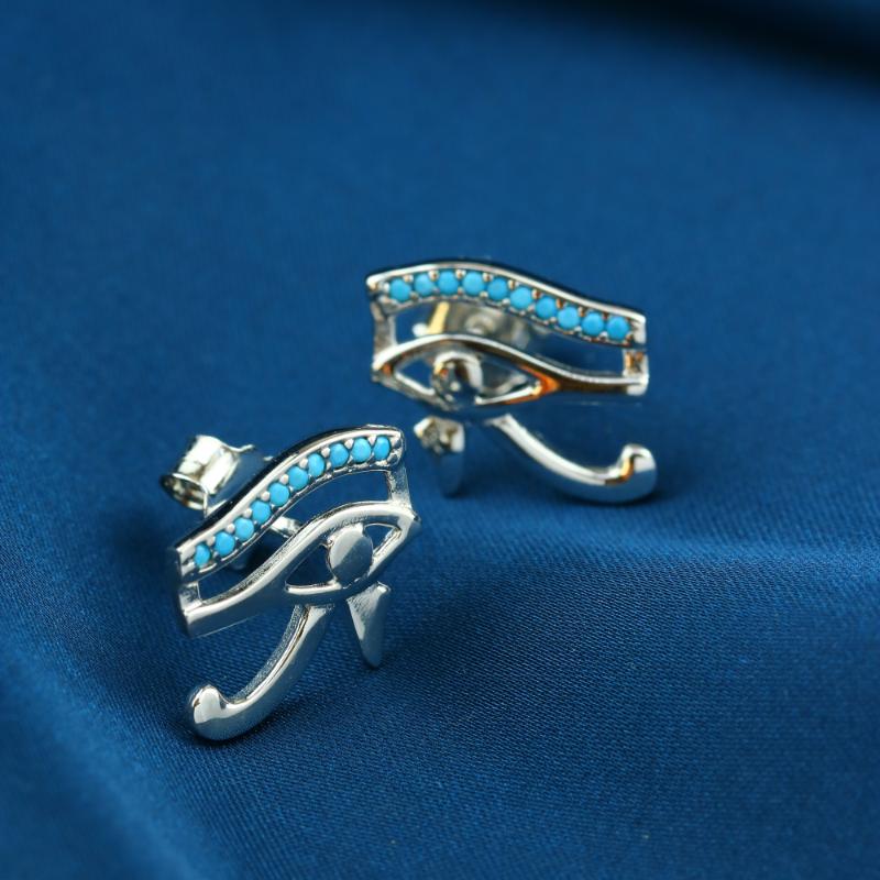 حلق فضه مصري حريمي عيار 925 على شكل عين حورس