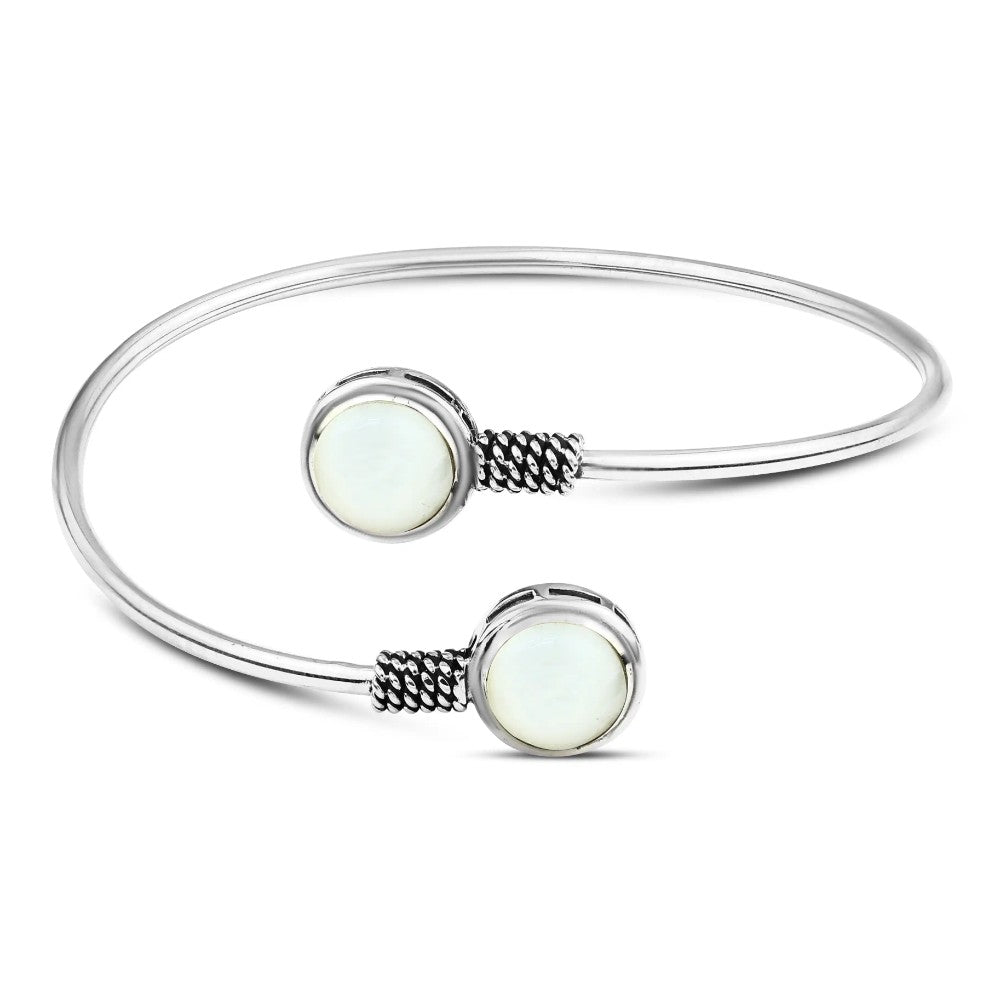 925 Egyptian Silver Bangle Crowned with Mother of Pearl Stone