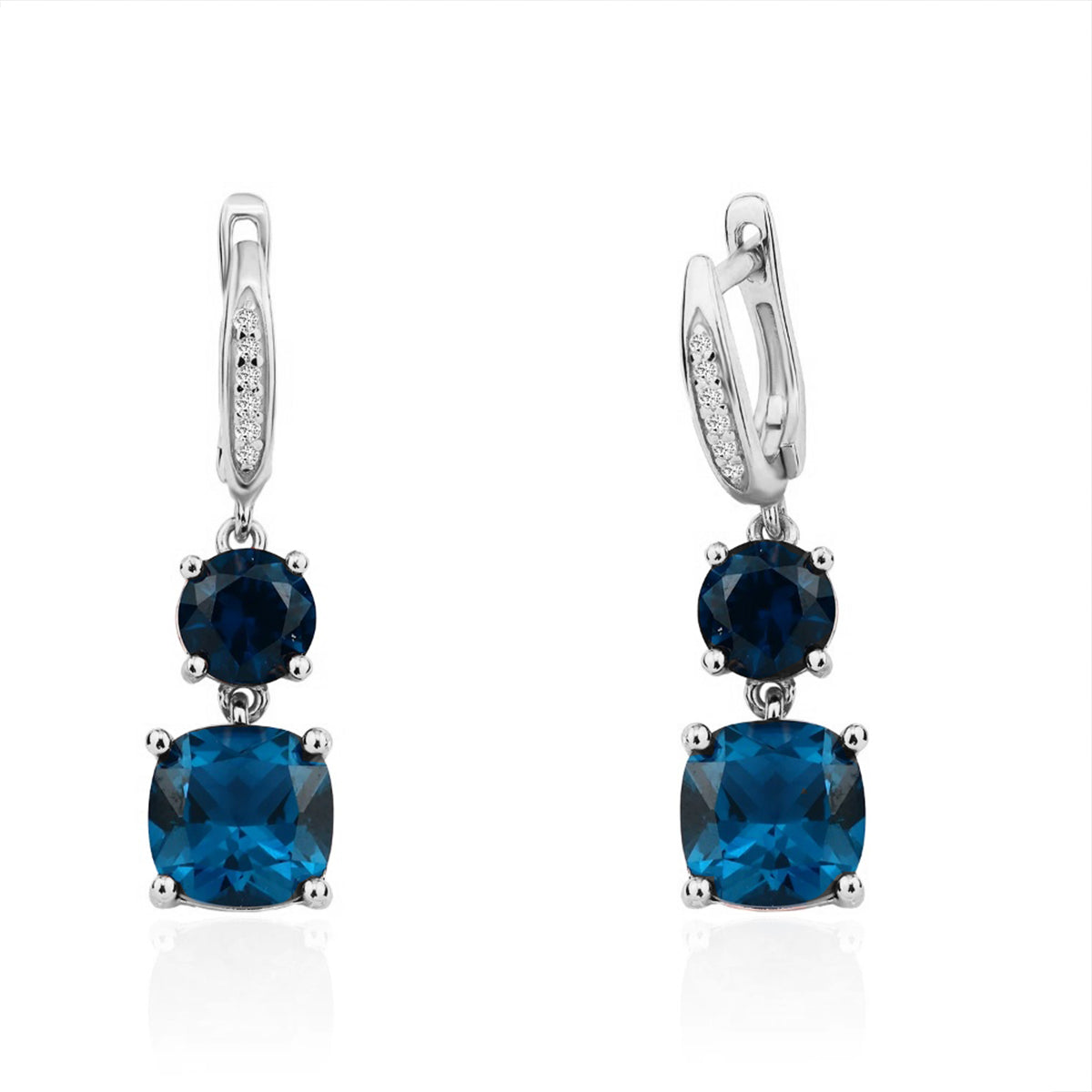 حلق فضة عيار 925 أنيق بفصين توباز أزرق لامع