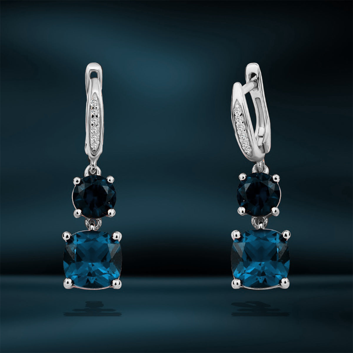 حلق فضة عيار 925 أنيق بفصين توباز أزرق لامع