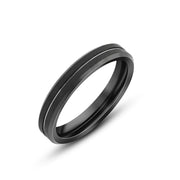 Men's Black Tungsten Ring with a Silver Line in the Center.