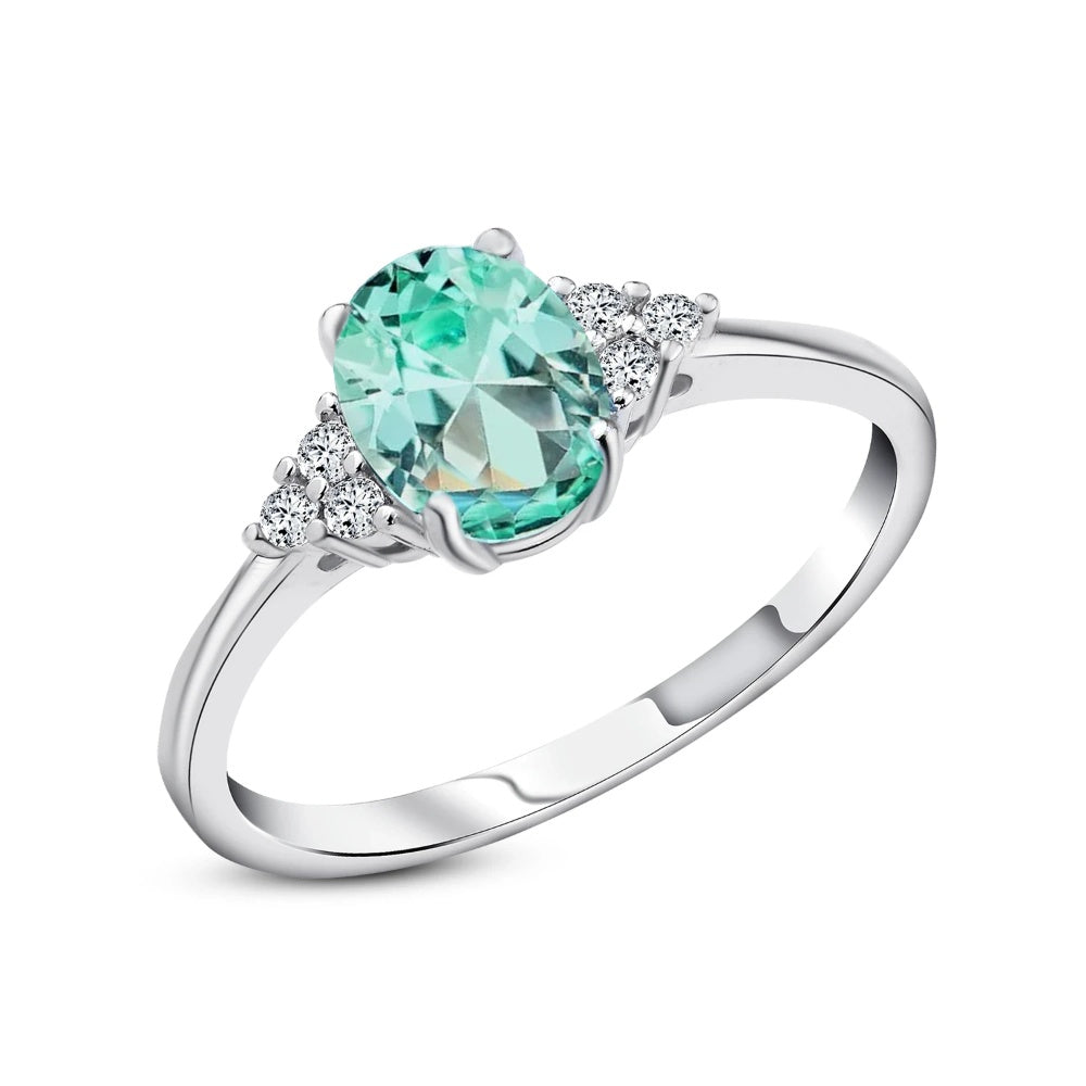 خاتم نعومة المينت – فضة عيار 925 بحجر طبيعي بيضاوي ولَمعة زركونية جانبية