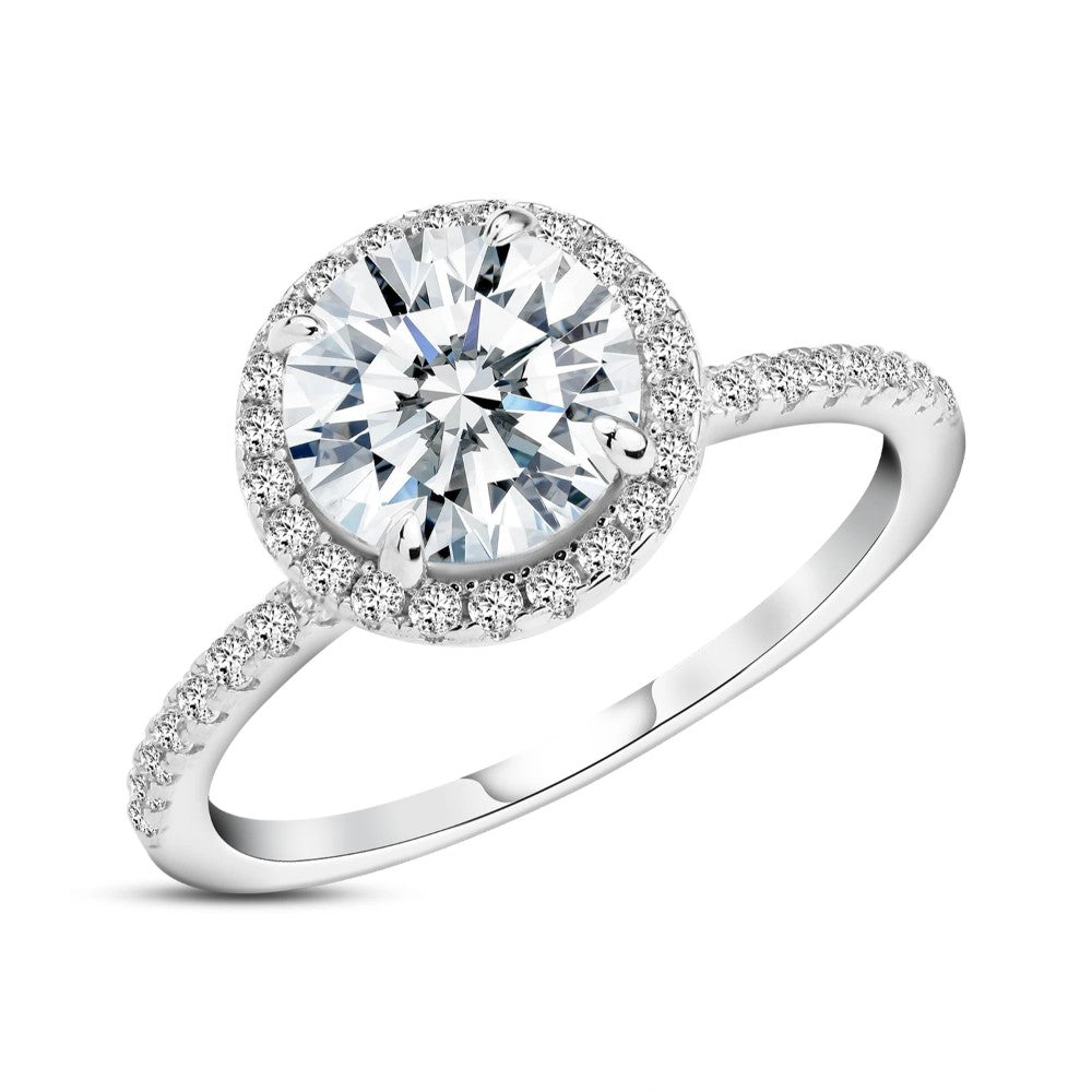Halo Brilliance Ring – 925 Sterling Silver with Central Moissanite and Pave Halo