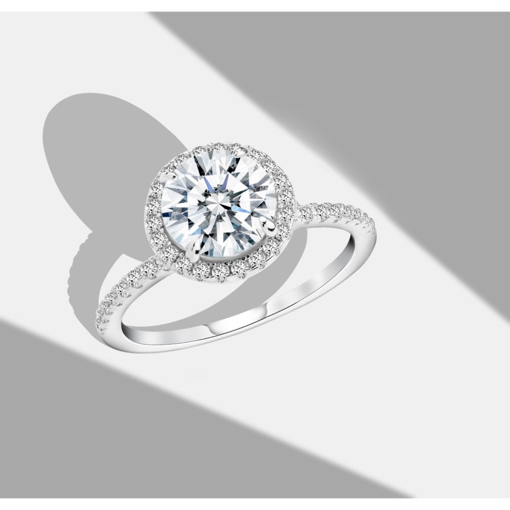 Halo Brilliance Ring – 925 Sterling Silver with Central Moissanite and Pave Halo