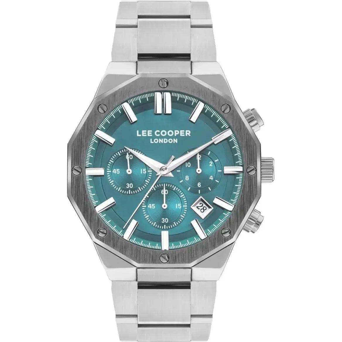 Men's Silver Chronograph Watch with Turquoise Dial fathy ibrahim