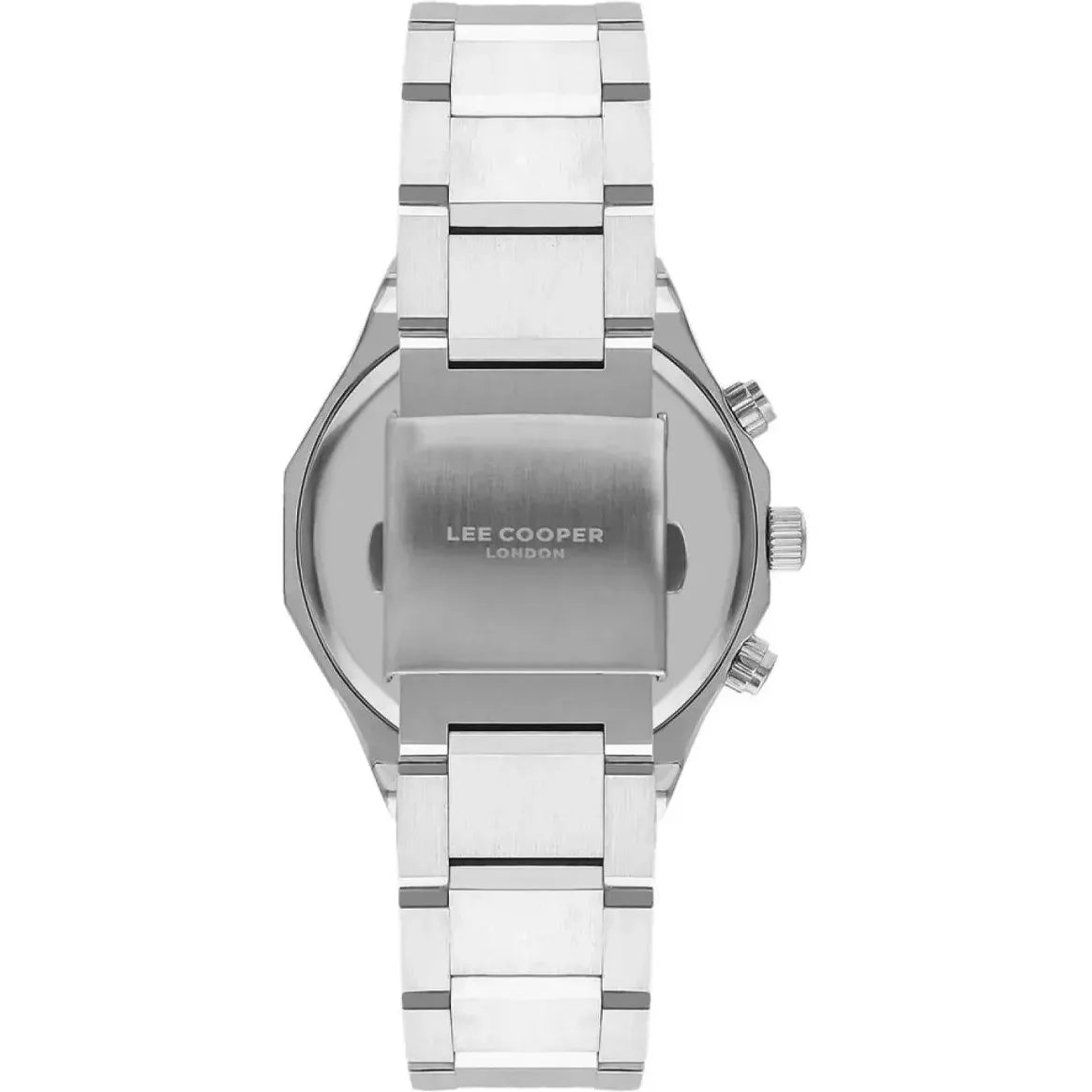 ساعة يد رجالية من لي كوبر بهيكل فضي ثماني وميناء أخضر وعدادات كرونوغراف