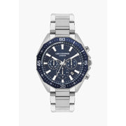 ساعة يد لي كوبر رجالي متعددة الوظائف بسوار ستانلس ستيل فضي وميناء كحلي