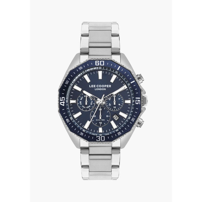 ساعة يد لي كوبر رجالي متعددة الوظائف بسوار ستانلس ستيل فضي وميناء كحلي