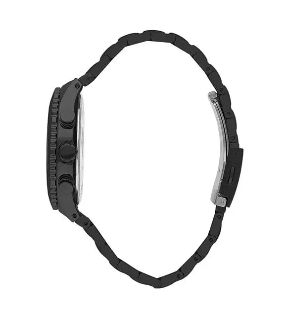 ساعة يد رجالية من لي كوبر بسوار معدني أسود وميناء أزرق داكن بعدادات كرونوغراف