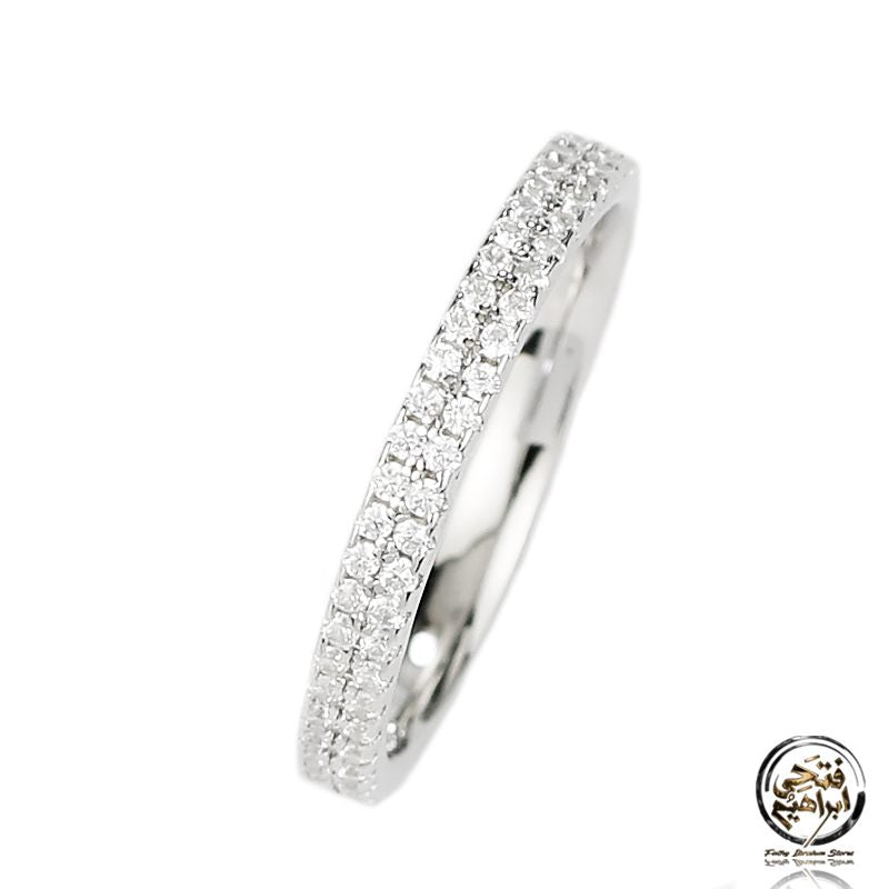 **Slim 925 Silver Ring with White Zircon – Elegant Two-Row Design**