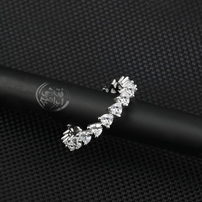Women's Silver Ring with Pear-Cut Zircon Stones and Interlinked Heart Design