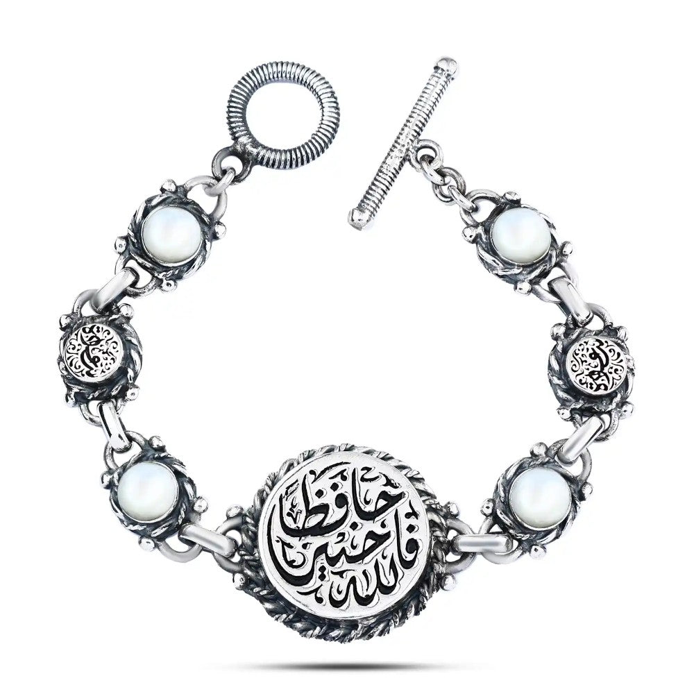 Quranic Verse 925 Egyptian Silver Bracelet With Mother Of Pearl