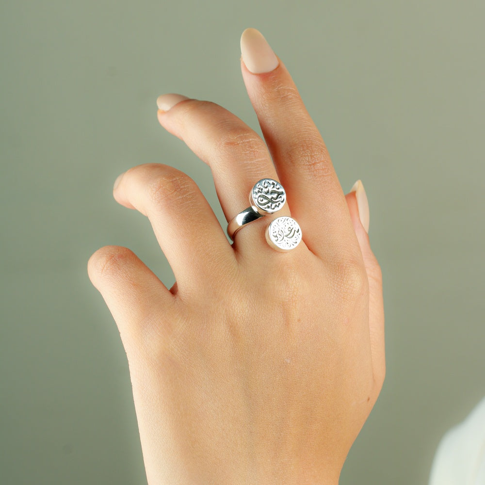 خاتم الحب والسعادة – فضة عيار 925 بنقش عربي مزدوج
