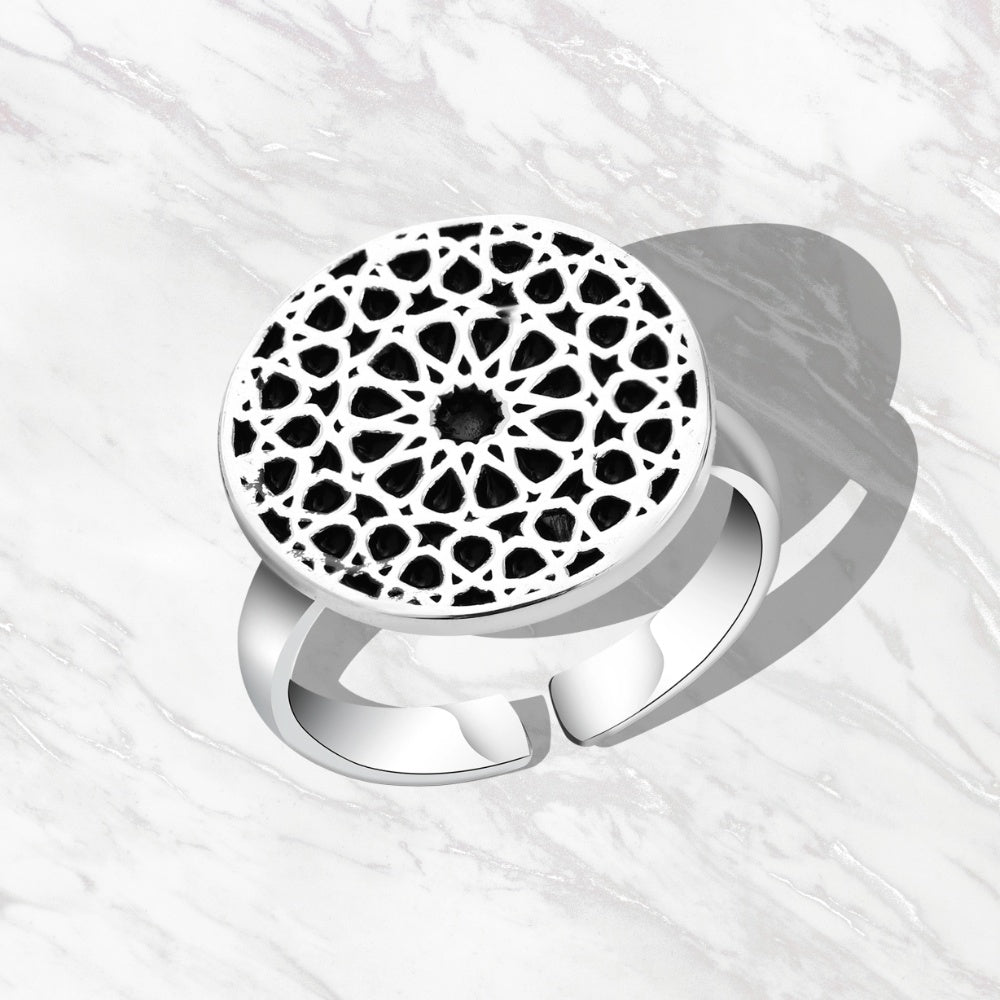 خاتم فضه مصري حريمي عيار 925 بنقوش إسلاميه