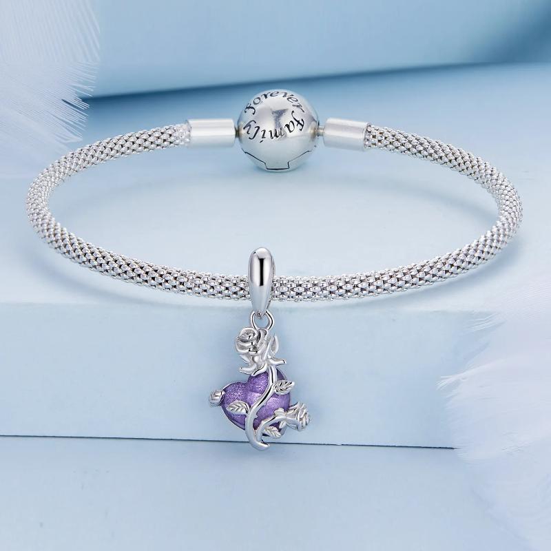 Rose Heart 925 Silver Charm